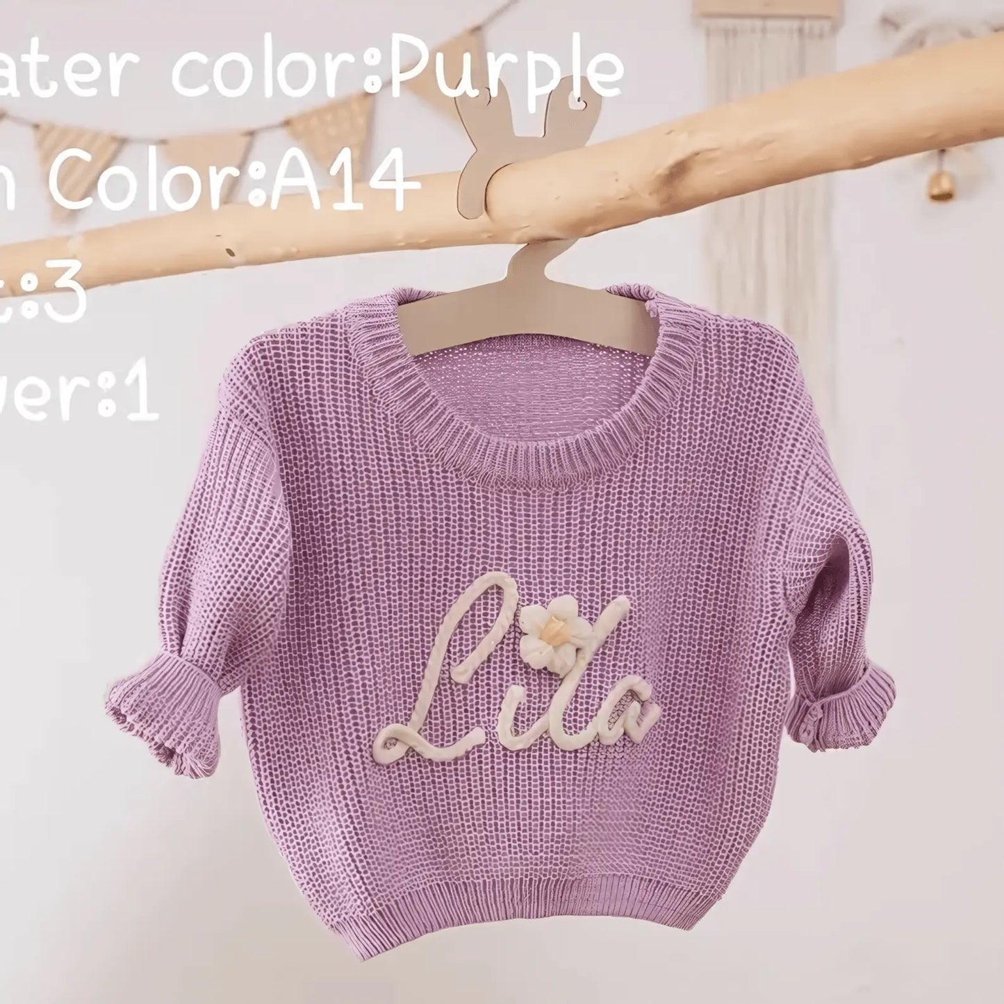 Cotton Hand embroidered Name Baby Sweater - IVORYNN