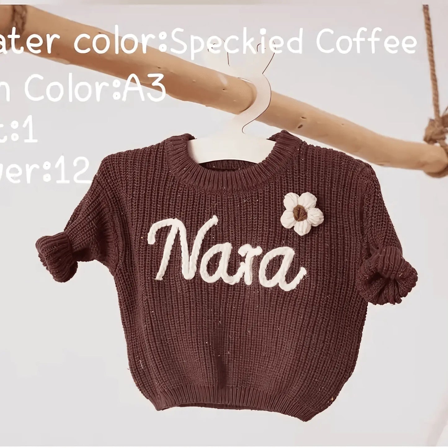 Cotton Hand embroidered Name Baby Sweater - IVORYNN