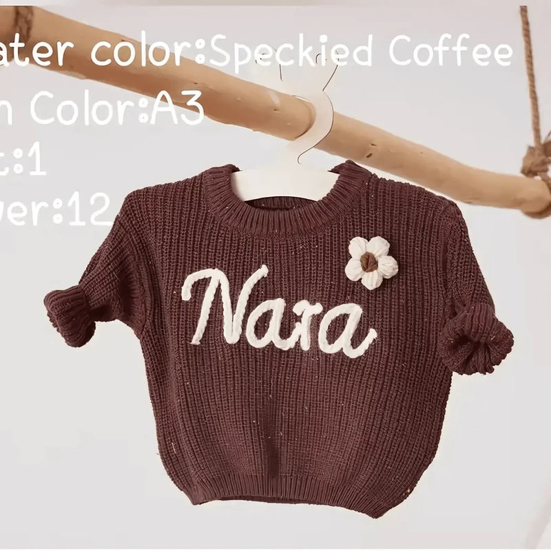 Cotton Hand embroidered Name Baby Sweater - IVORYNN