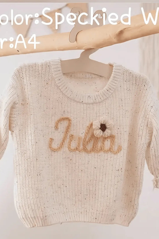Cotton Hand embroidered Name Baby Sweater - IVORYNN