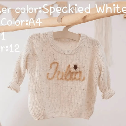 Cotton Hand embroidered Name Baby Sweater - IVORYNN