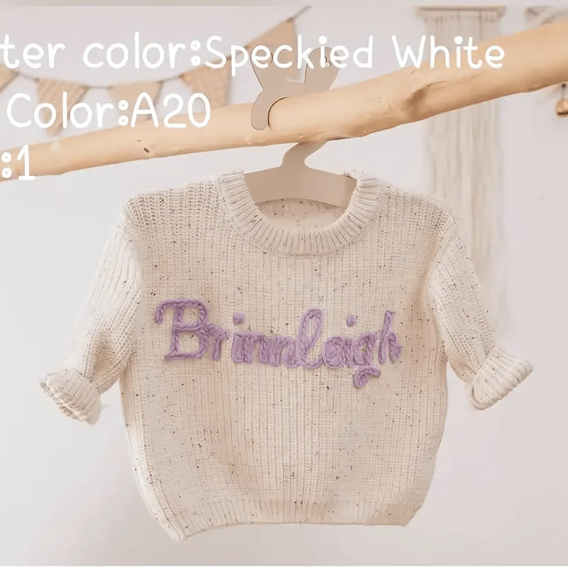 Cotton Hand embroidered Name Baby Sweater - IVORYNN