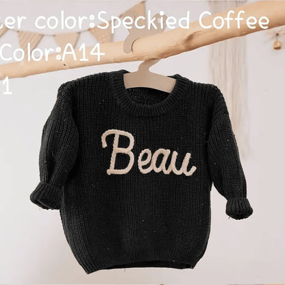 Cotton Hand embroidered Name Baby Sweater - IVORYNN