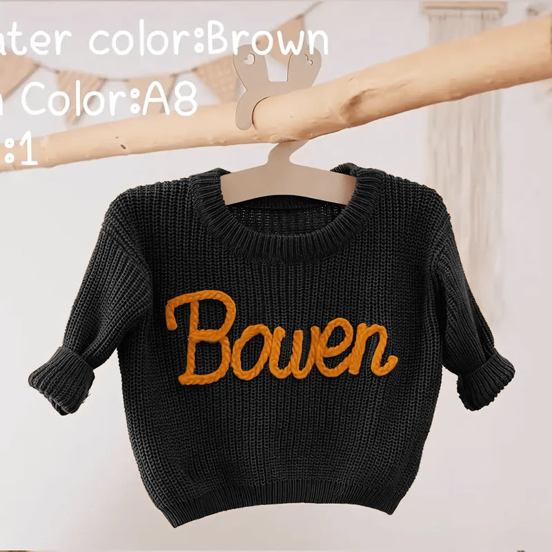 Cotton Hand embroidered Name Baby Sweater - IVORYNN