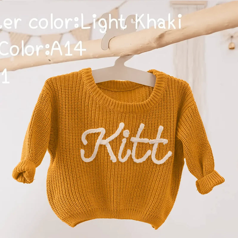 Cotton Hand embroidered Name Baby Sweater - IVORYNN