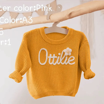 Cotton Hand embroidered Name Baby Sweater - IVORYNN