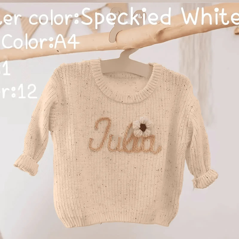 Cotton Hand embroidered Name Baby Sweater - IVORYNN