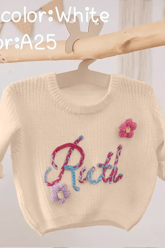 Cotton Hand embroidered Name Baby Sweater - IVORYNN