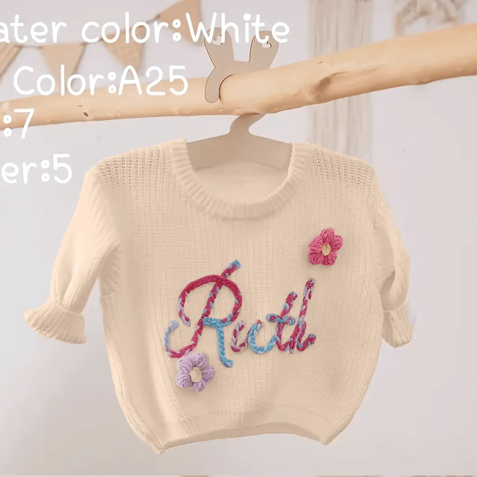 Cotton Hand embroidered Name Baby Sweater - IVORYNN