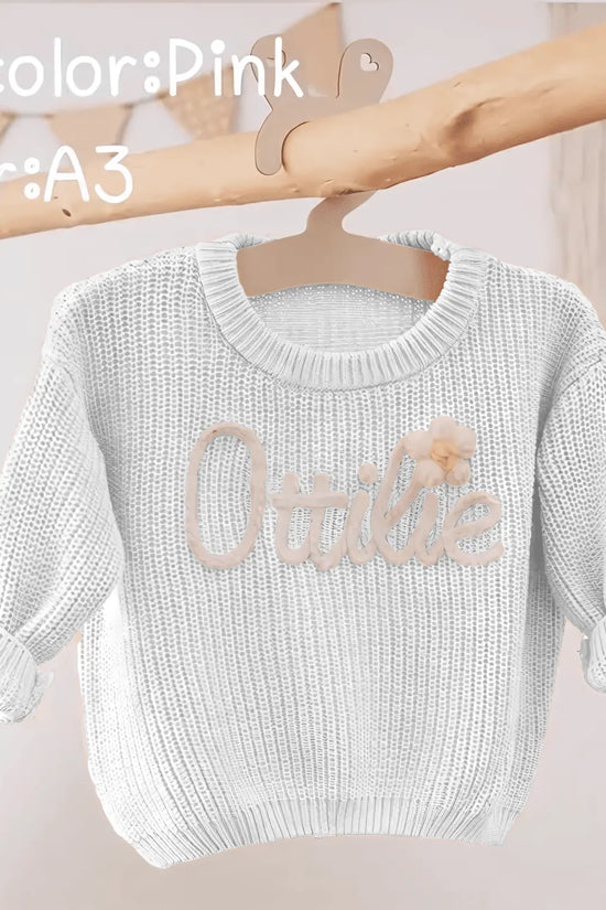 Cotton Hand embroidered Name Baby Sweater - IVORYNN