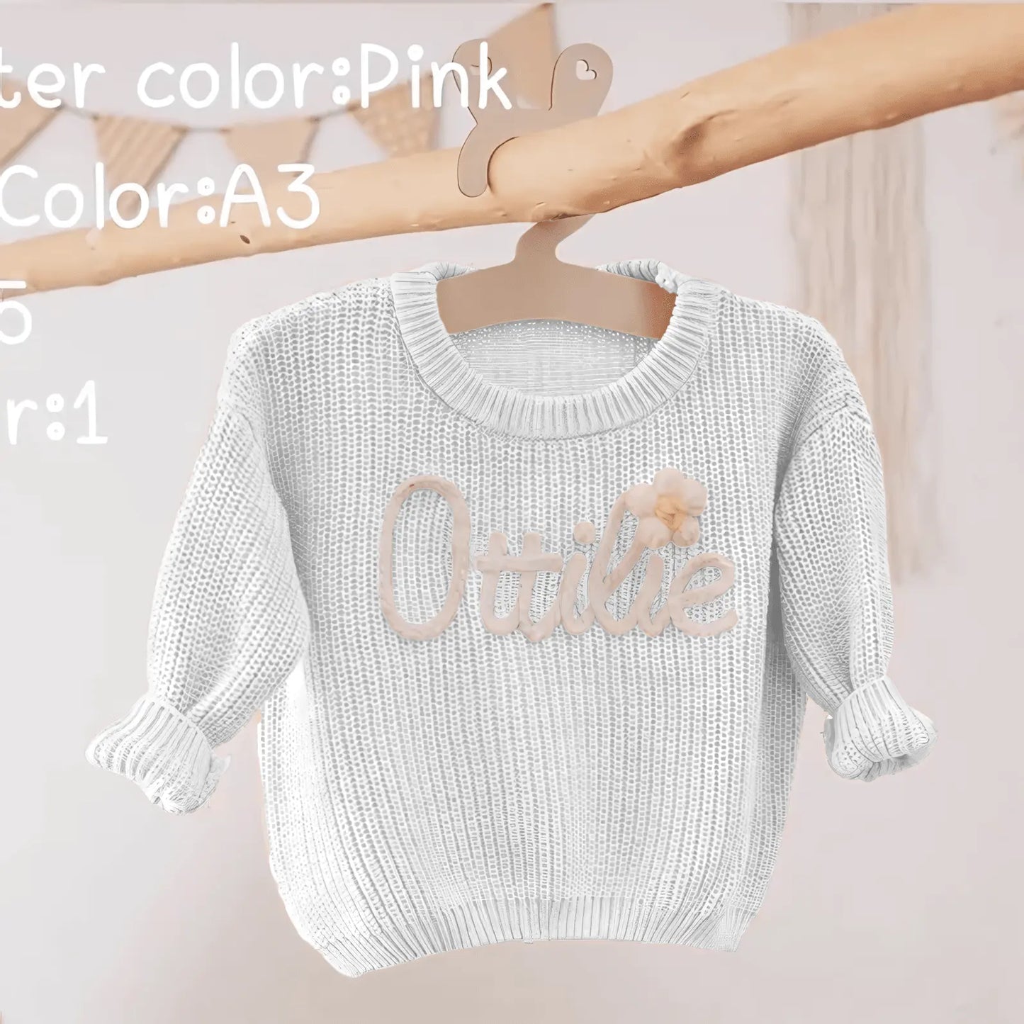 Cotton Hand embroidered Name Baby Sweater - IVORYNN