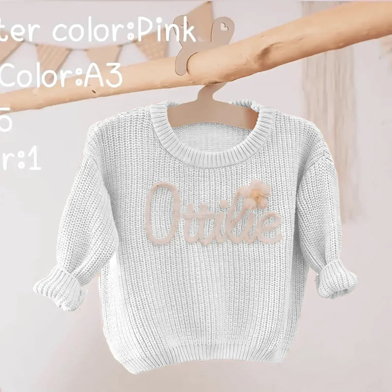 Cotton Hand embroidered Name Baby Sweater - IVORYNN
