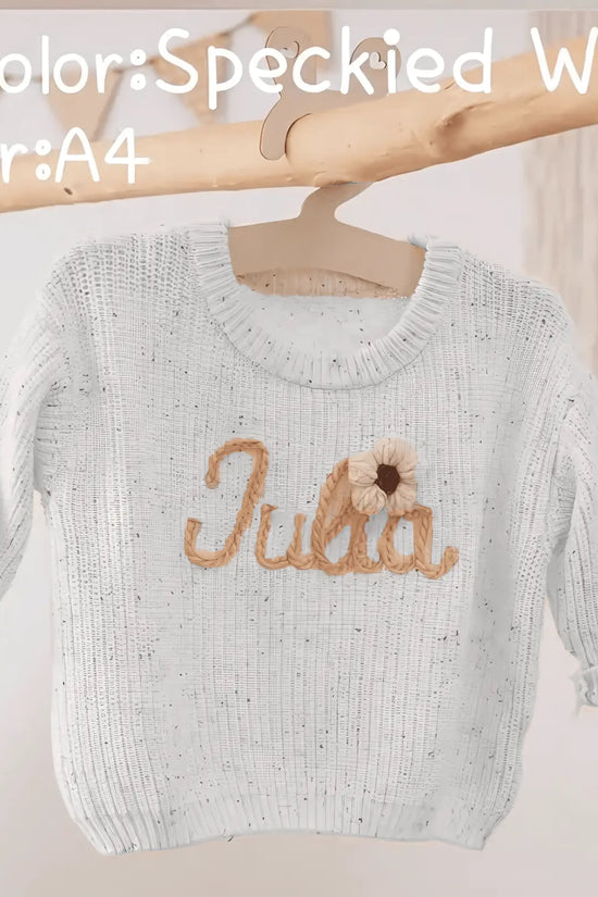 Cotton Hand embroidered Name Baby Sweater - IVORYNN