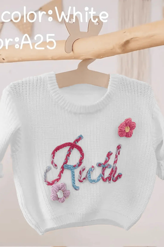 Cotton Hand embroidered Name Baby Sweater - IVORYNN