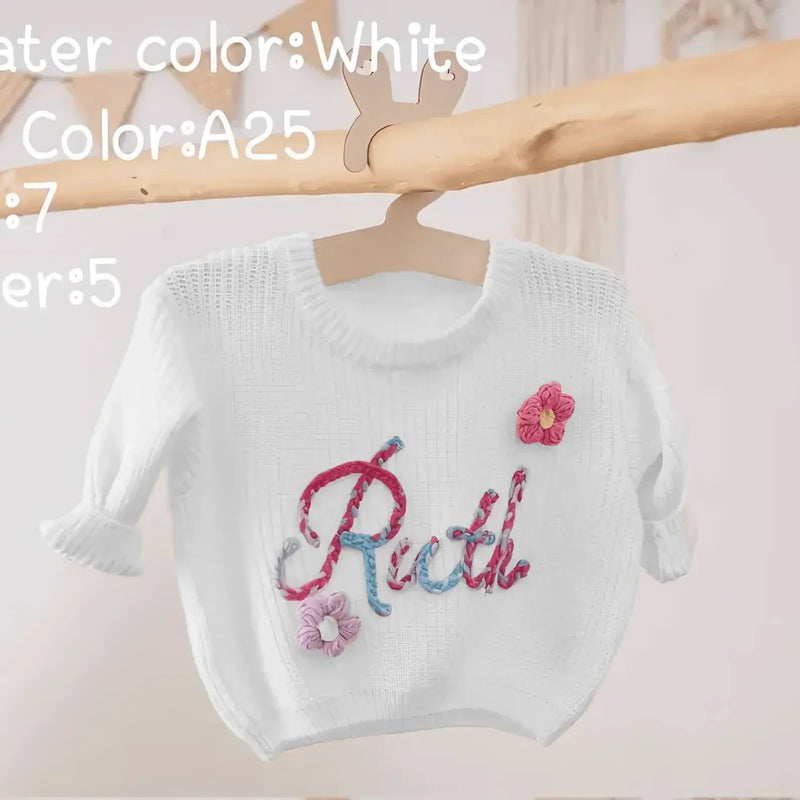Cotton Hand embroidered Name Baby Sweater - IVORYNN