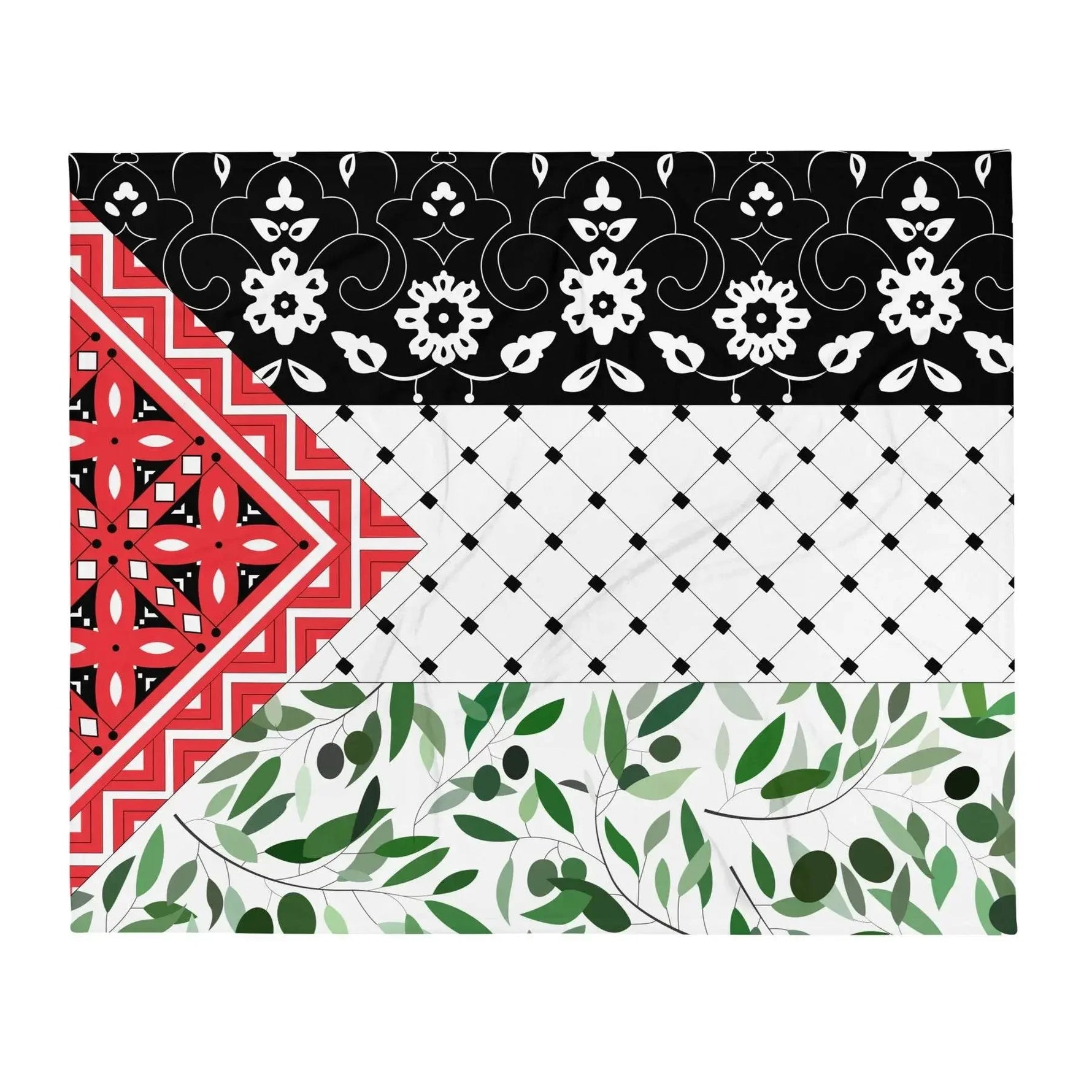 Floral country flag throw blanket with geometric, floral, and leaf patterns from Ivorynn home decor