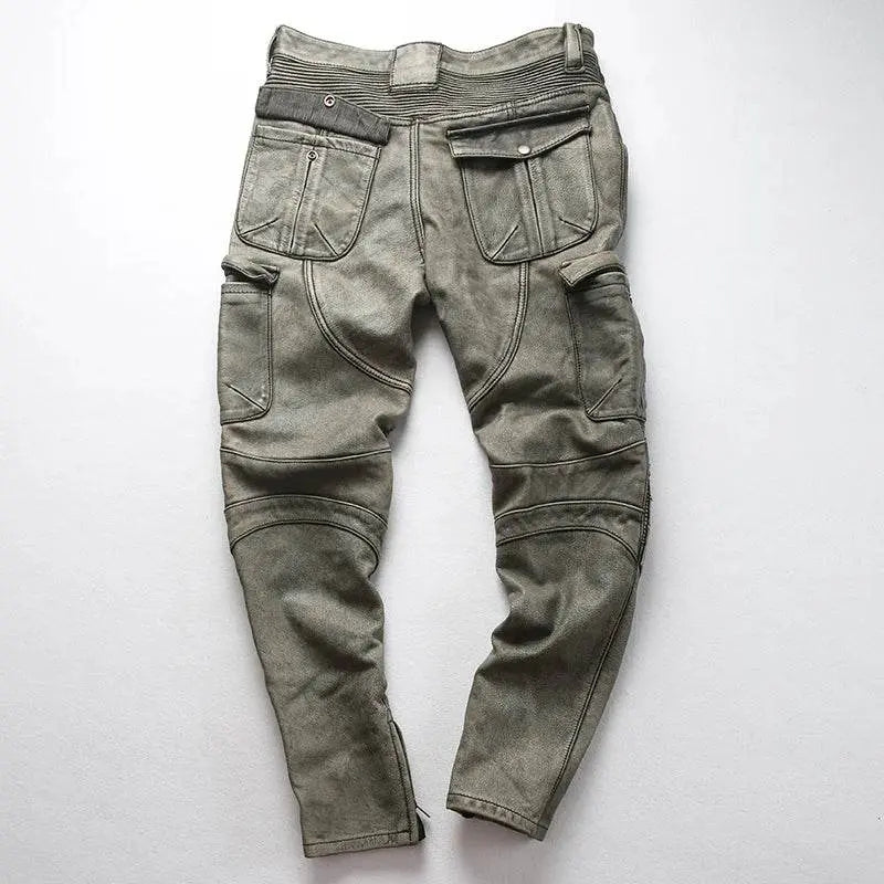 Cowhide Genuine LeatherSlim Sweatpants - IVORYNN