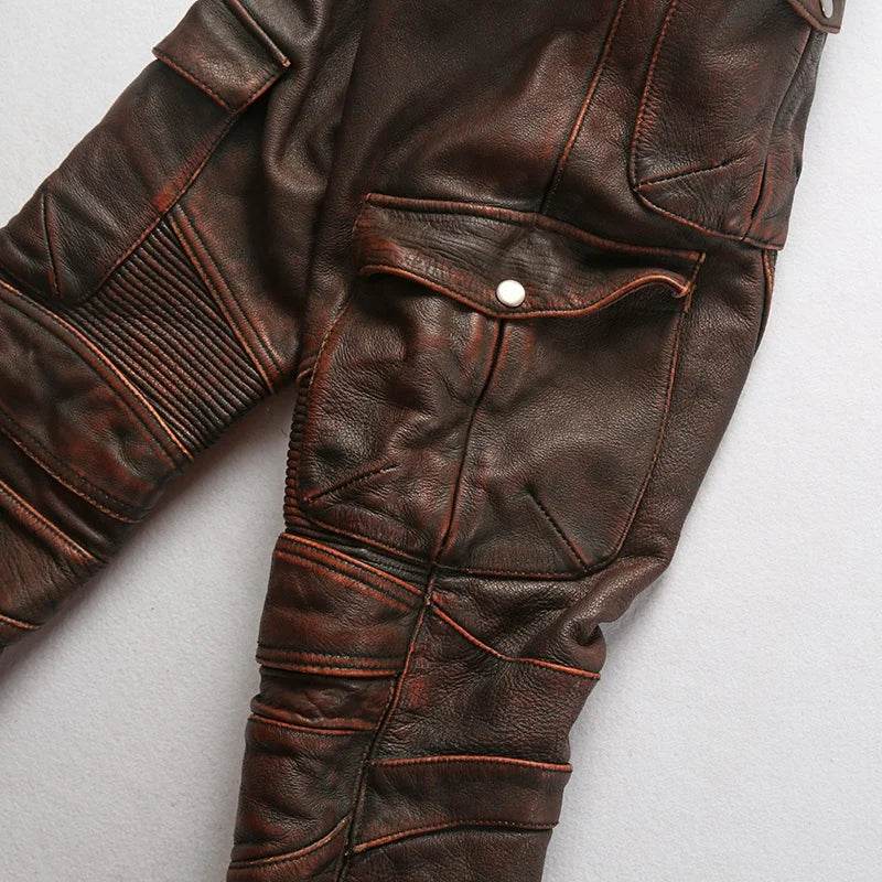 Cowhide Genuine LeatherSlim Sweatpants - IVORYNN