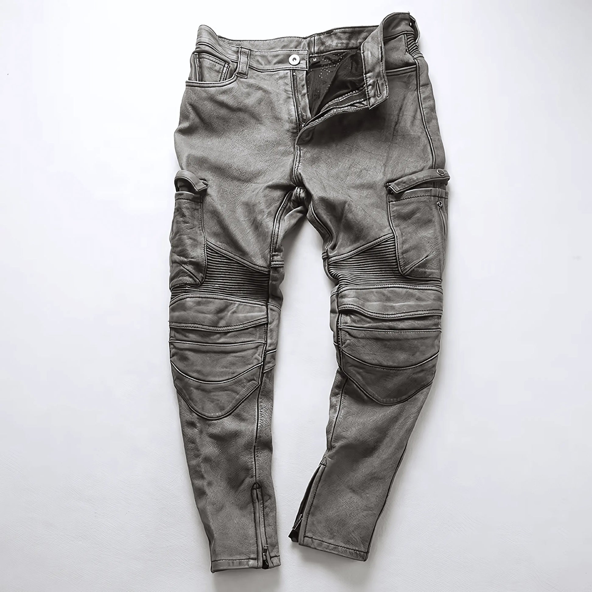 Cowhide Genuine LeatherSlim Sweatpants - IVORYNN