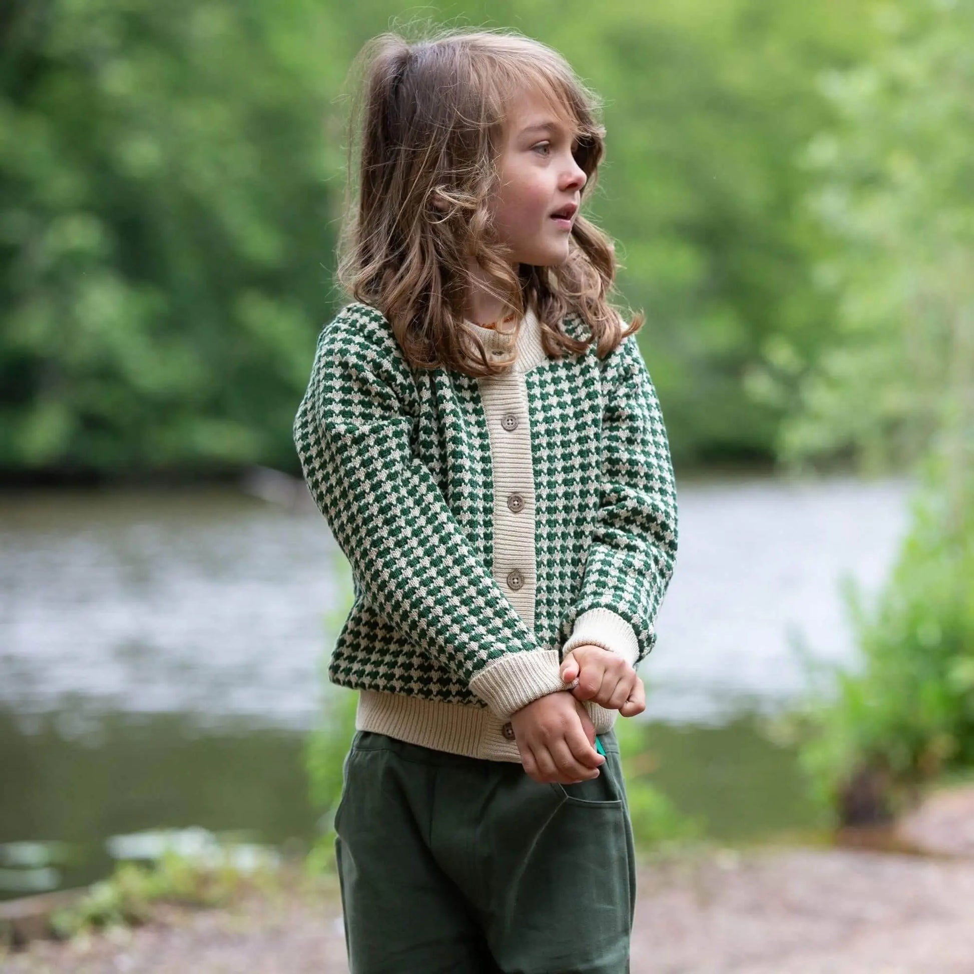 Cozy Organic Cotton Olive Striped Knitted Cardigan - IVORYNN