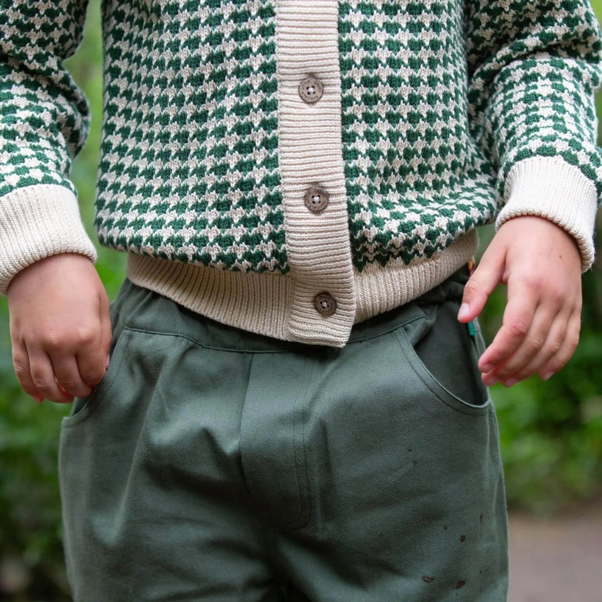 Cozy Organic Cotton Olive Striped Knitted Cardigan - IVORYNN