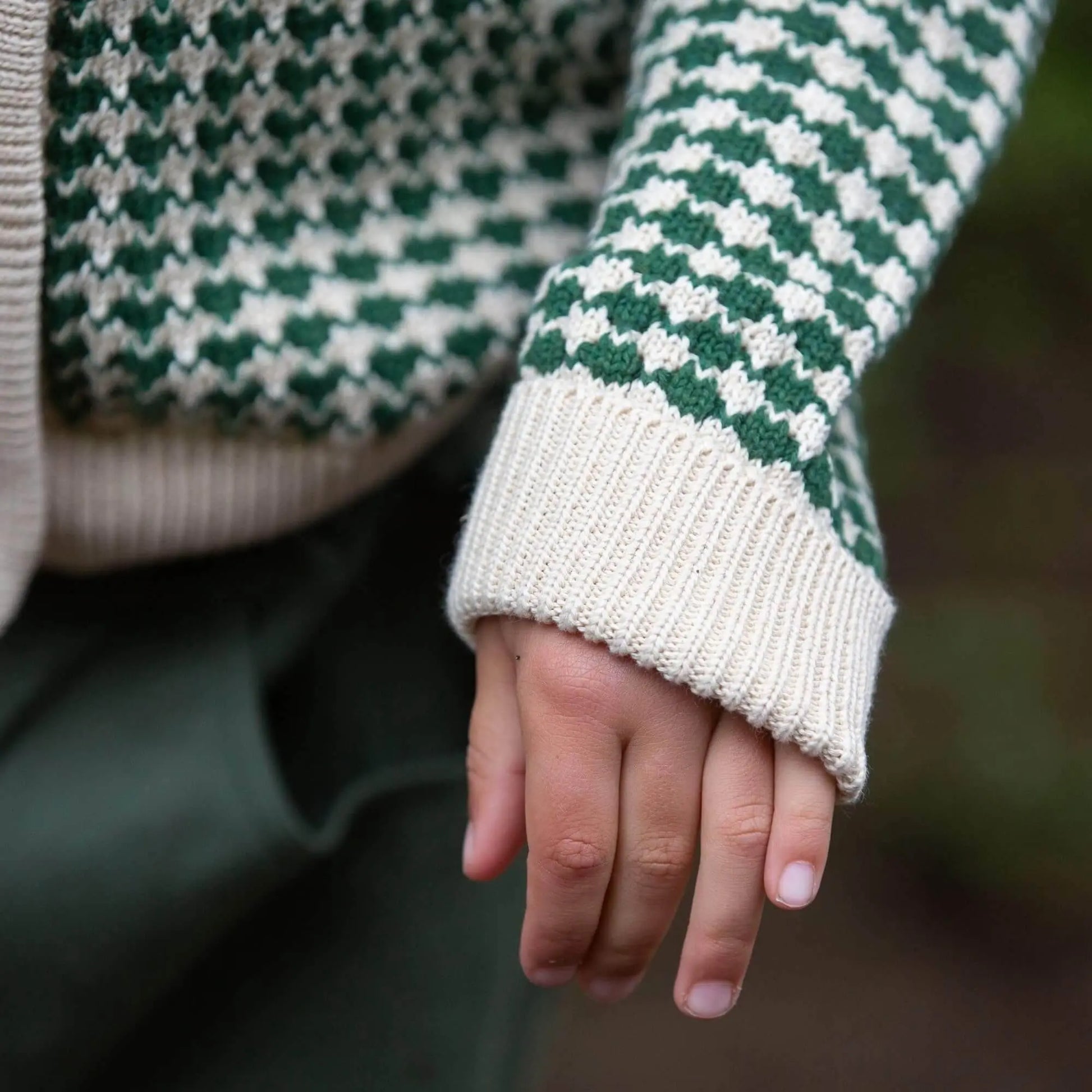 Cozy Organic Cotton Olive Striped Knitted Cardigan - IVORYNN