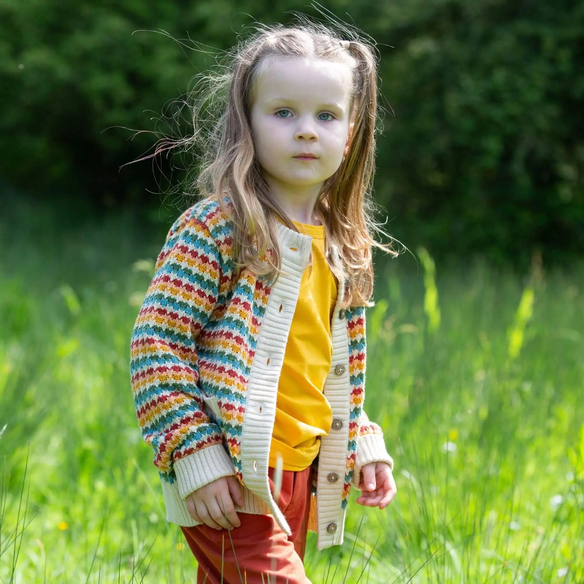 Cozy Organic Cotton Rainbow Days Knitted Cardigan for Infants & Kids