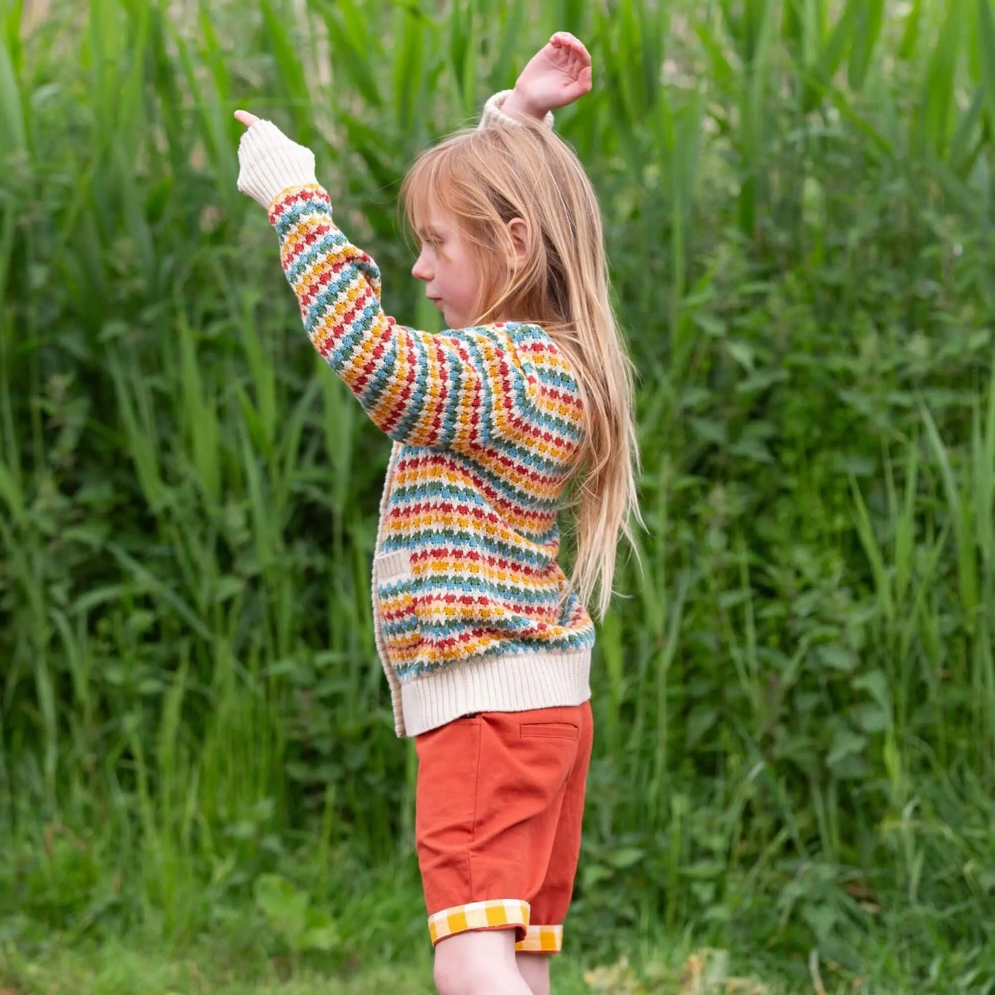 Cozy Organic Cotton Rainbow Days Knitted Cardigan for Infants & Kids