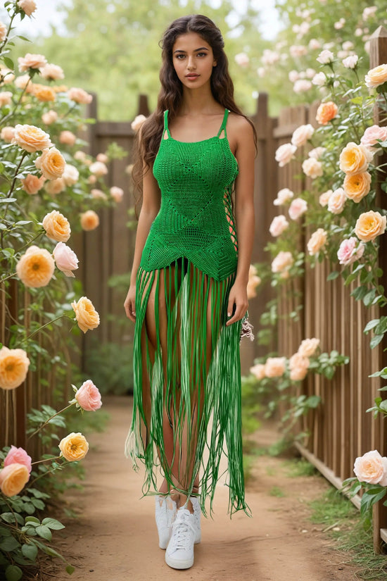 Crochet Neon Green Dress Bottom Fringe - IVORYNN