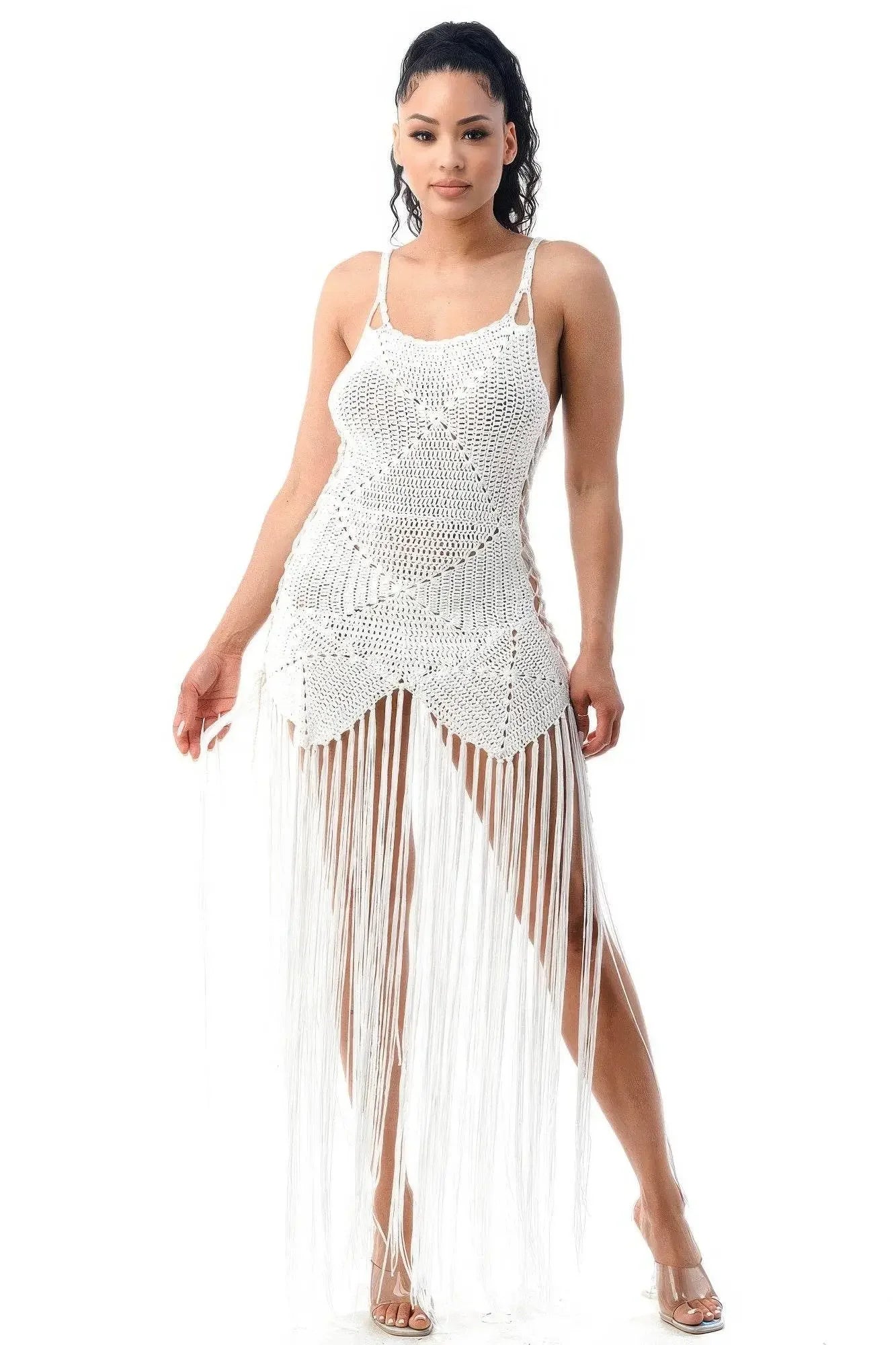 Crochet White Dress Bottom Fringe - IVORYNN