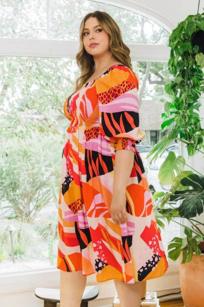 Curves Floral Square Neckline Midi Dress - IVORYNN