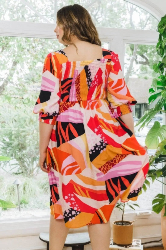 Curves Floral Square Neckline Midi Dress - IVORYNN