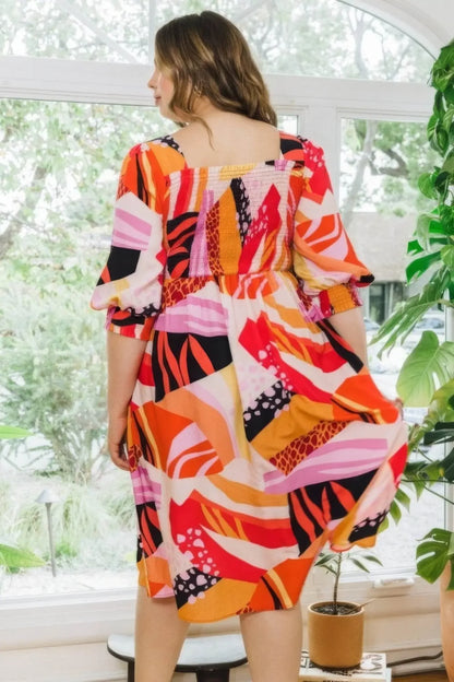 Curves Floral Square Neckline Midi Dress - IVORYNN