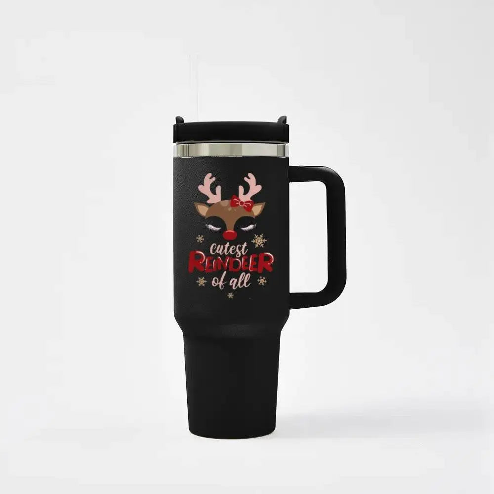 Cutest Reindeer Insulated Travel Tumbler with Handle and Straw - IVORYNN