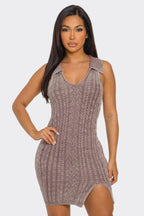 Deep Taupe Soft stretch Mineral Wash Dress - IVORYNN