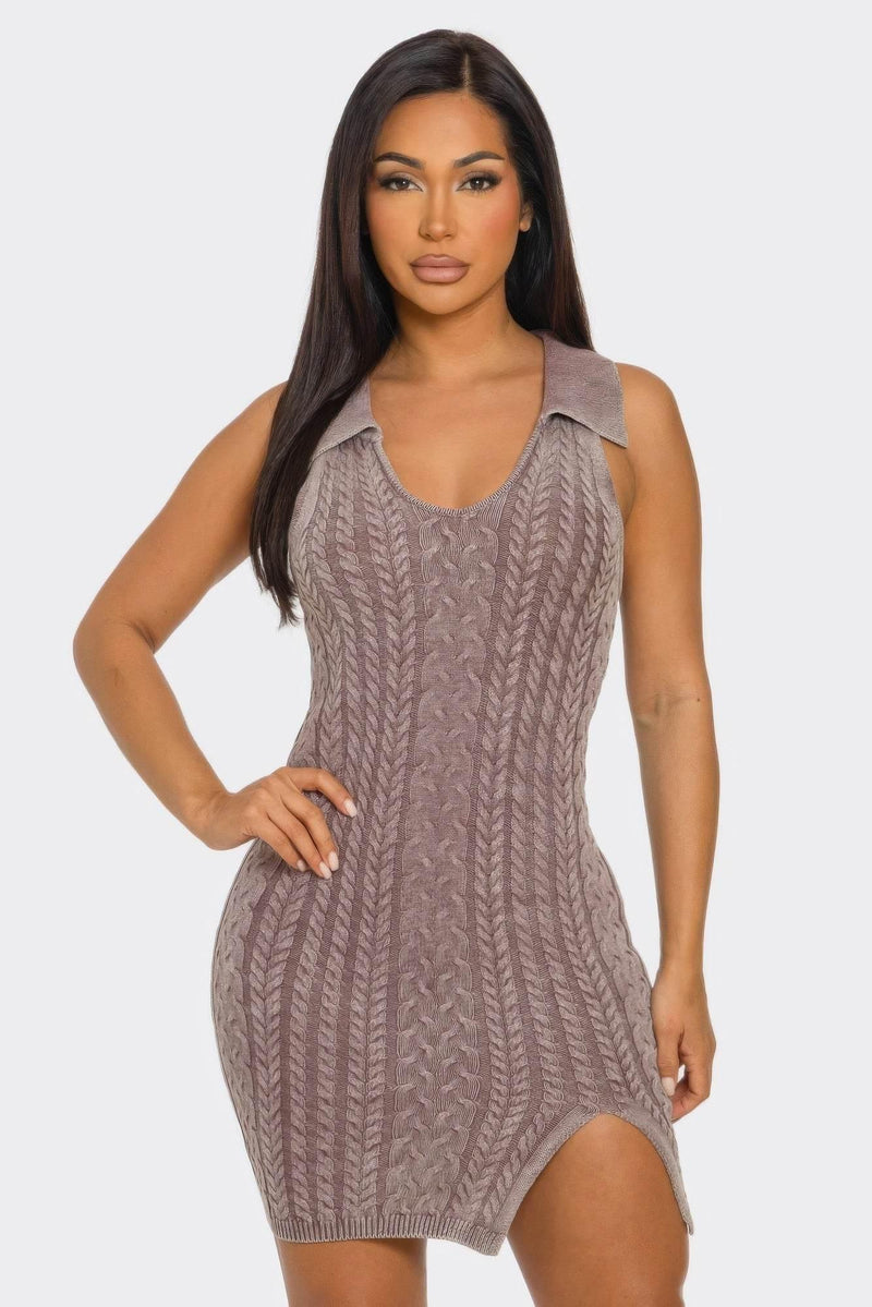 Deep Taupe Soft stretch Mineral Wash Dress - IVORYNN