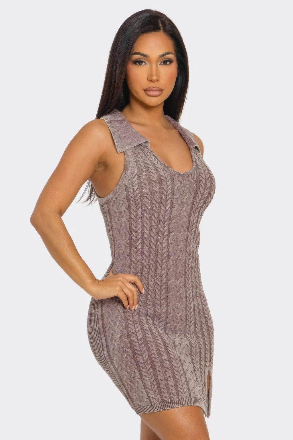 Deep Taupe Soft stretch Mineral Wash Dress - IVORYNN