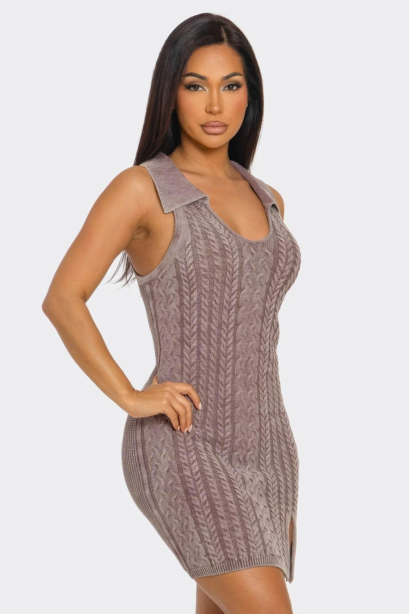 Deep Taupe Soft stretch Mineral Wash Dress - IVORYNN