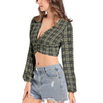 Deep V-Neck Lantern Sleeve Crop Top - IVORYNN