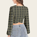 Deep V-Neck Lantern Sleeve Crop Top - IVORYNN