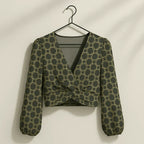 Deep V-Neck Lantern Sleeve Crop Top - IVORYNN