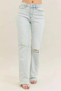 Destroy & Fray Hem Bootcut Blue Jeans - IVORYNN