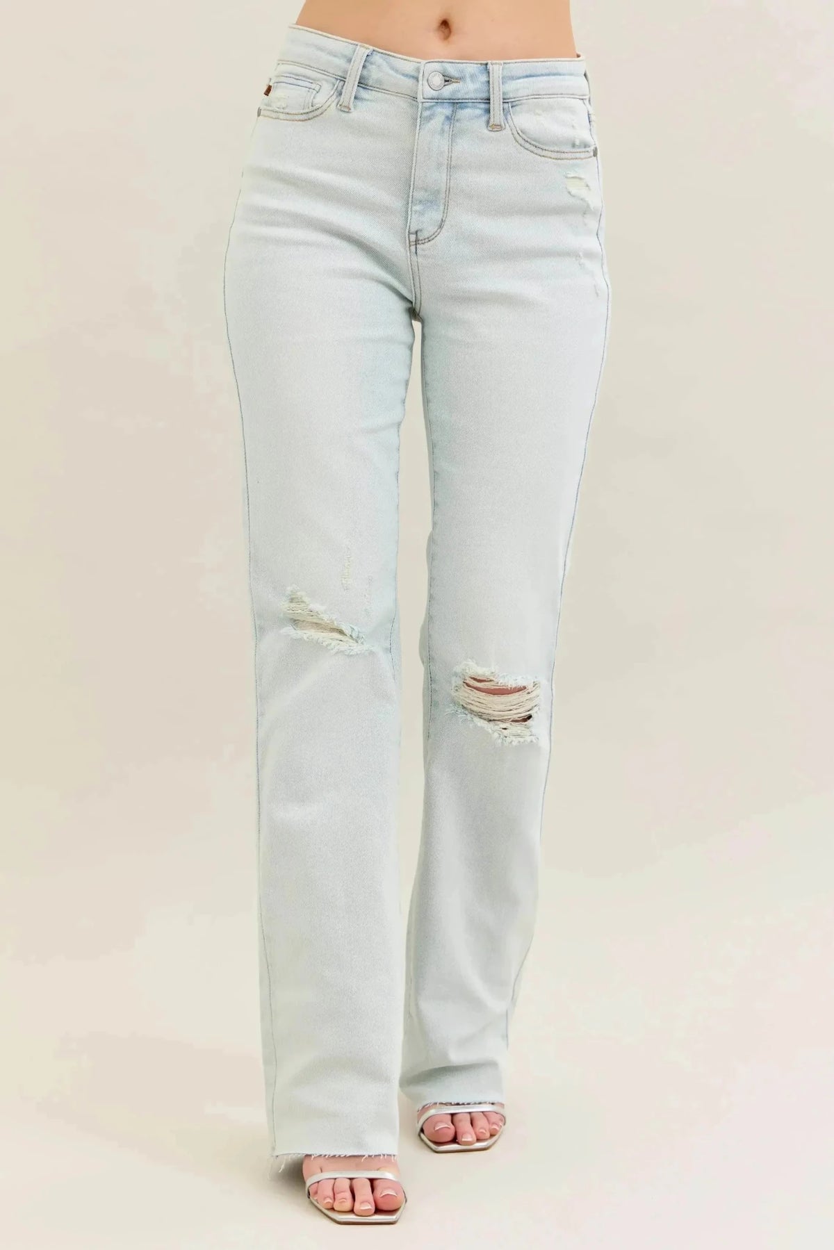 Destroy & Fray Hem Bootcut Blue Jeans - IVORYNN
