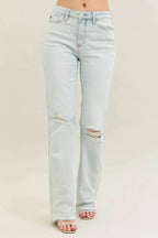 Destroy & Fray Hem Bootcut Blue Jeans - IVORYNN