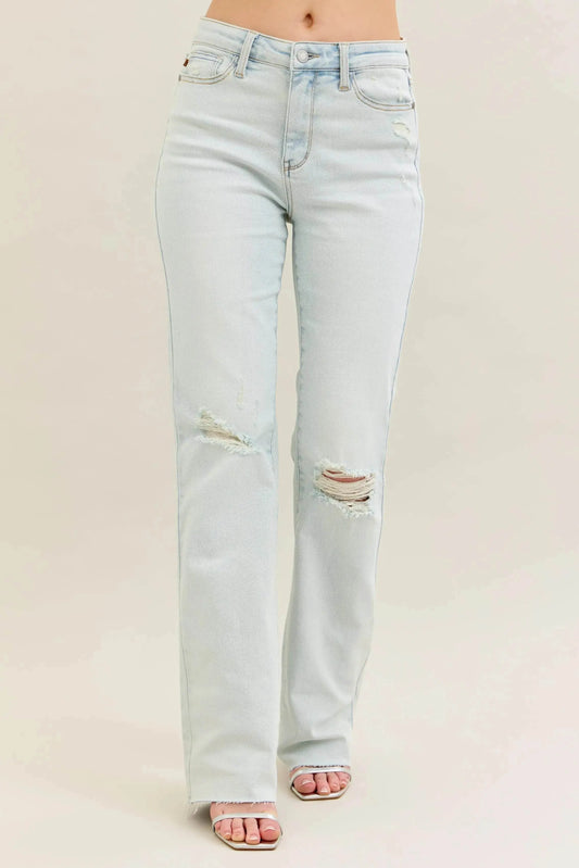 Destroy & Fray Hem Bootcut Blue Jeans