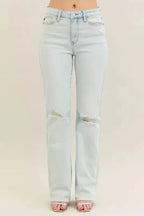 Destroy & Fray Hem Bootcut Blue Jeans - IVORYNN