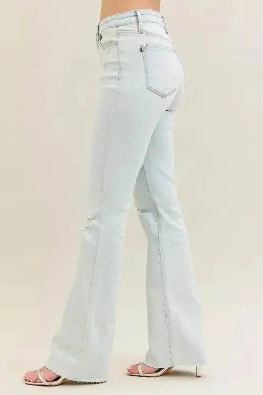 Destroy & Fray Hem Bootcut Blue Jeans - IVORYNN