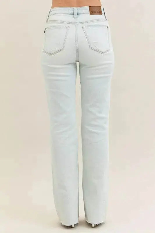 Destroy & Fray Hem Bootcut Blue Jeans - IVORYNN