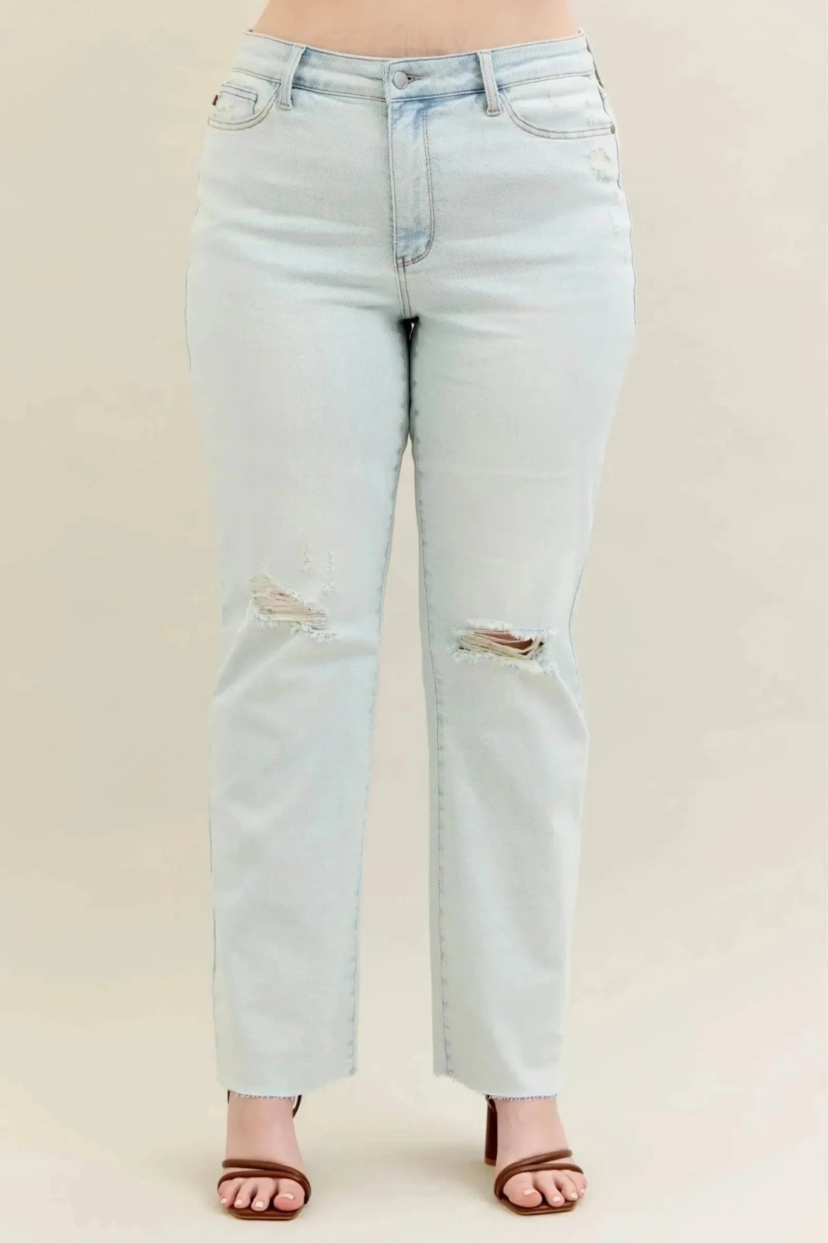 Destroy & Fray Hem Bootcut Blue Jeans - IVORYNN