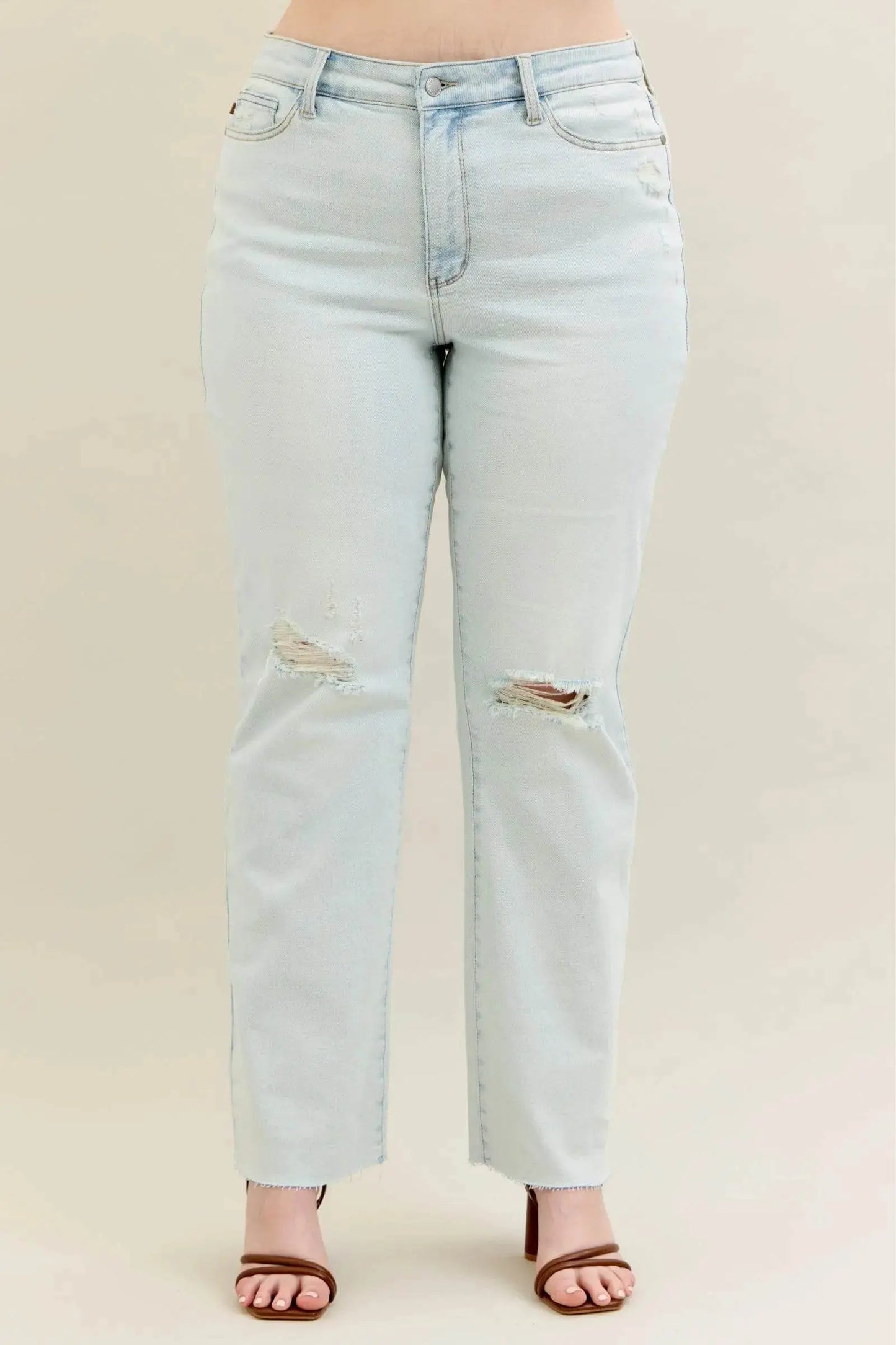 Destroy & Fray Hem Bootcut Blue Jeans - IVORYNN